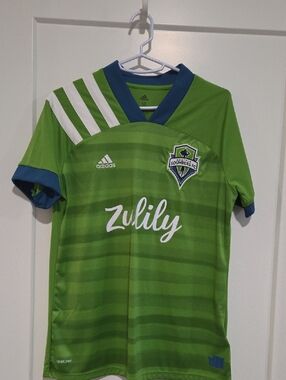 adidas Green Seattle Sounders FC Short-Sleeve Soccer Jersey with Blue Trim